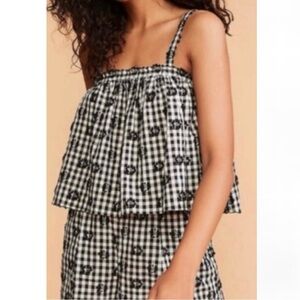 Lou & Grey Plaid Embroidered Floral Crop Tank Top